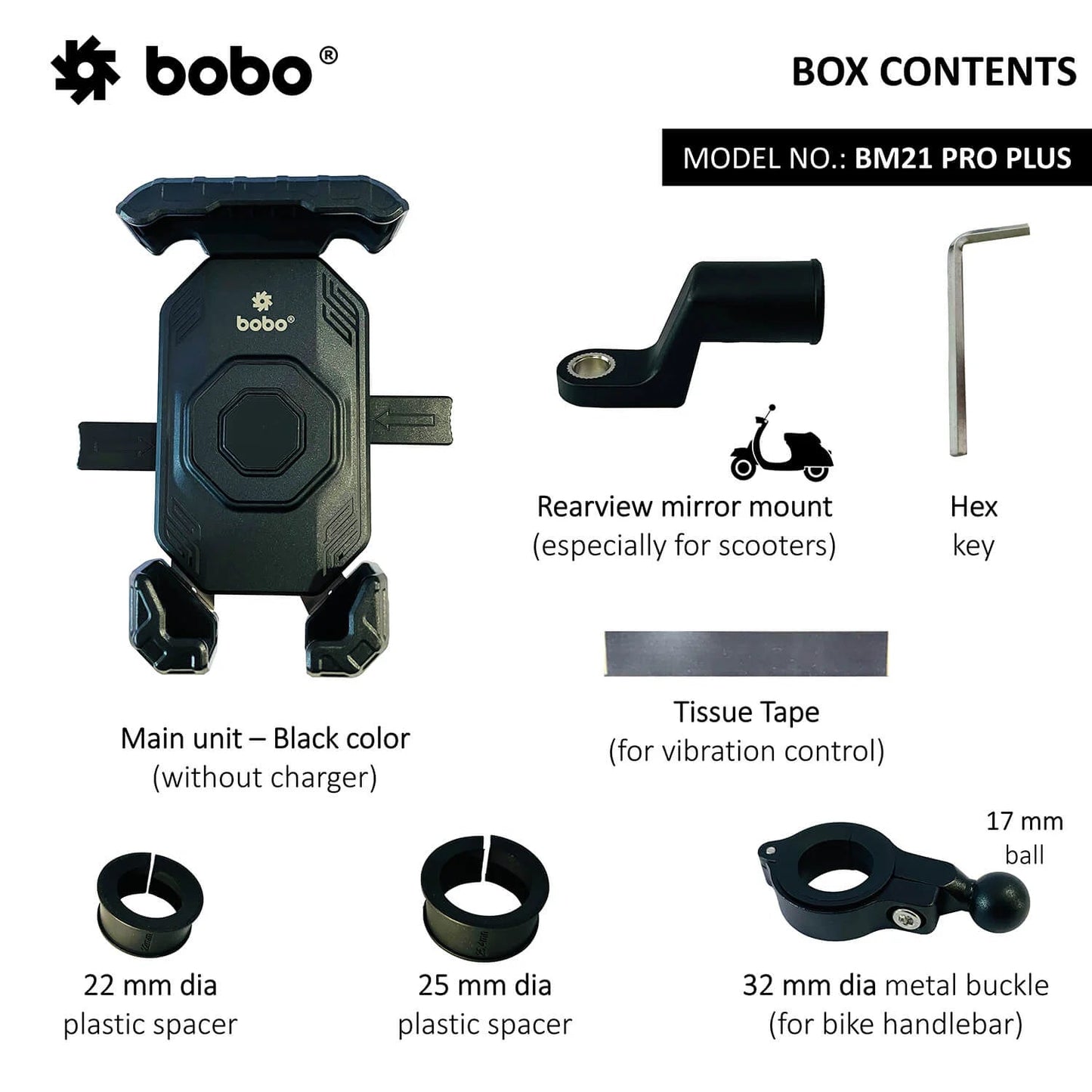 BOBO BM21 PRO PLUS Top & Bottom Grip Bike Phone Holder with PRO PLUS vibration damper