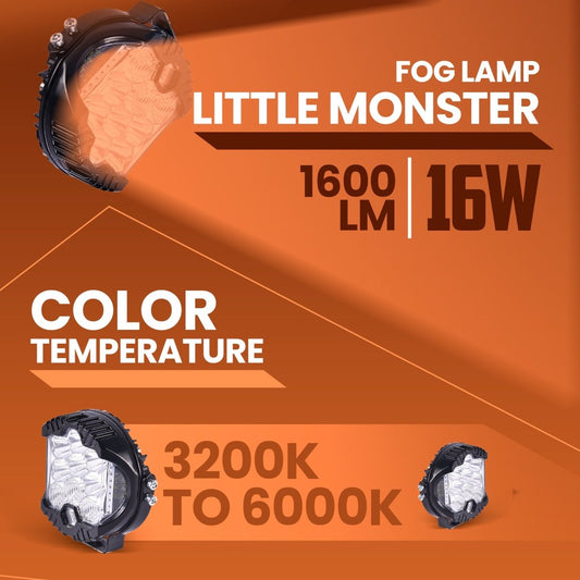 LGP Little Monster White LED Fog Lamp for Bike | Compact Spotlight Auxiliary Light | Waterproof, Universal Motorcycle & Scooter Fit