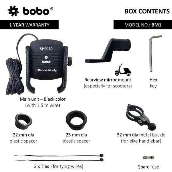 BOBO BM1 Bike Phone Mount with USB 3.0 Fast charger