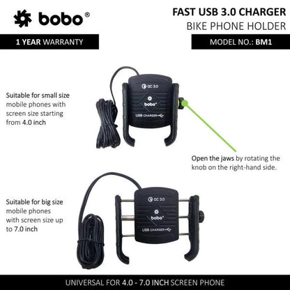 BOBO BM1 Bike Phone Mount with USB 3.0 Fast charger