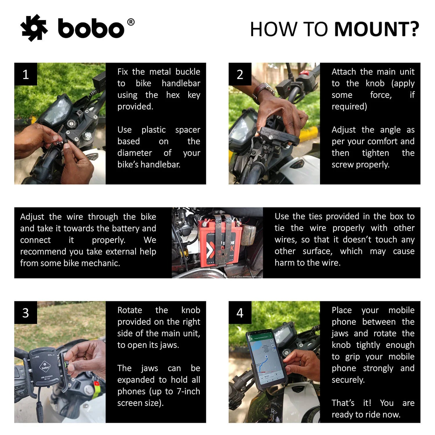 BOBO BM1 PRO Bike Phone Holder with USB 3.0 Charger & SAE Connector