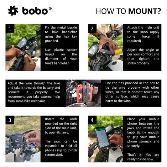 BOBO BM1 PRO Bike Phone Holder with USB 3.0 Charger & SAE Connector