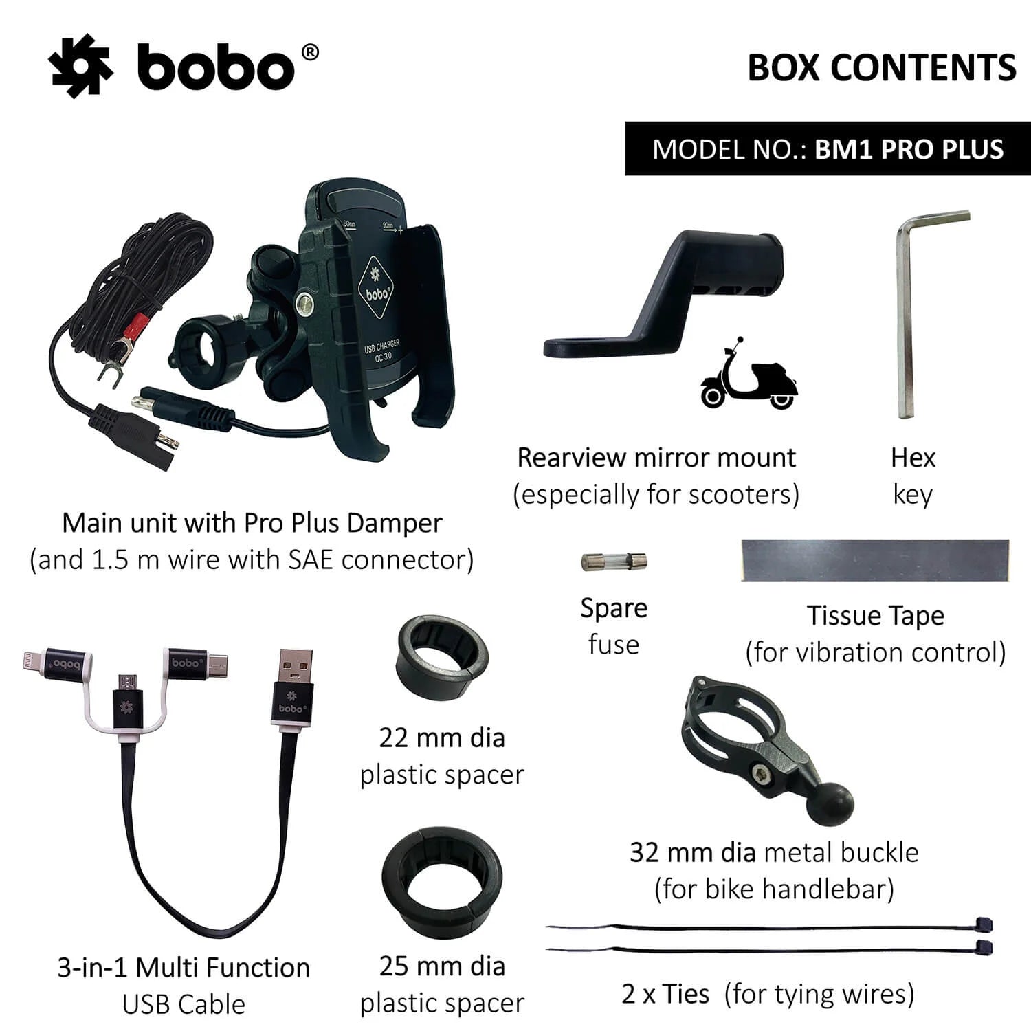 BOBO BM1 PRO PLUS Bike Phone Holder with Vibration Damper & USB 3.0 Charger