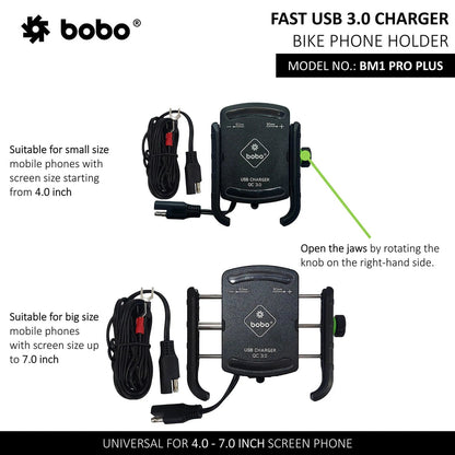 BOBO BM1 PRO PLUS Bike Phone Holder with Vibration Damper & USB 3.0 Charger