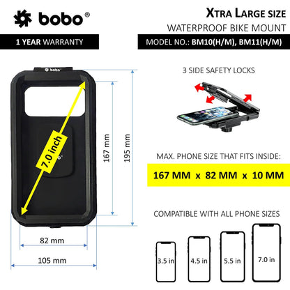 BOBO BM11H/M Fully Waterproof Bike Phone Holder with Fast 15W Wireless & USB-C Charger