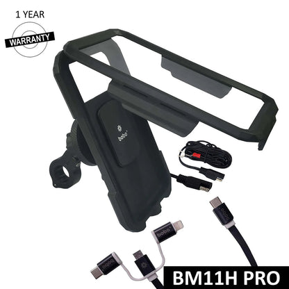 BOBO BM11H PRO Fully Waterproof Bike Phone Holder with Vibration Controller with Fast 15W Wireless & USB-C Charger