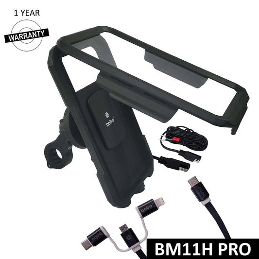 BOBO BM11H PRO Fully Waterproof Bike Phone Holder with Vibration Controller with Fast 15W Wireless & USB-C Charger