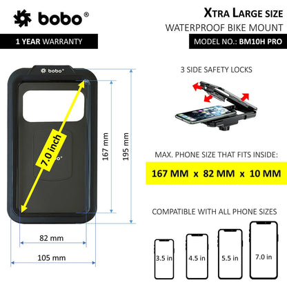 BOBO BM11H PRO Fully Waterproof Bike Phone Holder with Vibration Controller with Fast 15W Wireless & USB-C Charger