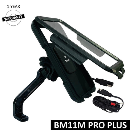 BOBO BM11H/M PRO PLUS Fully Waterproof Bike Phone Holder with PRO PLUS Vibration Damper with Fast 15W Wireless & USB-C Charger