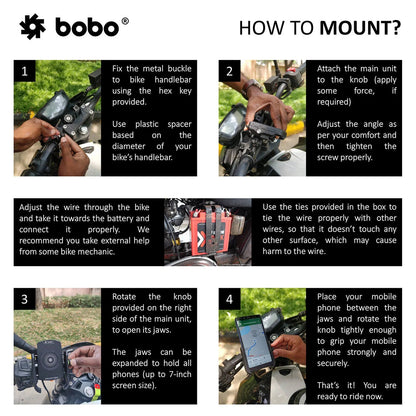 BOBO BM12 Bike Phone Holder with Fast 15W Wireless & USB-C Charger