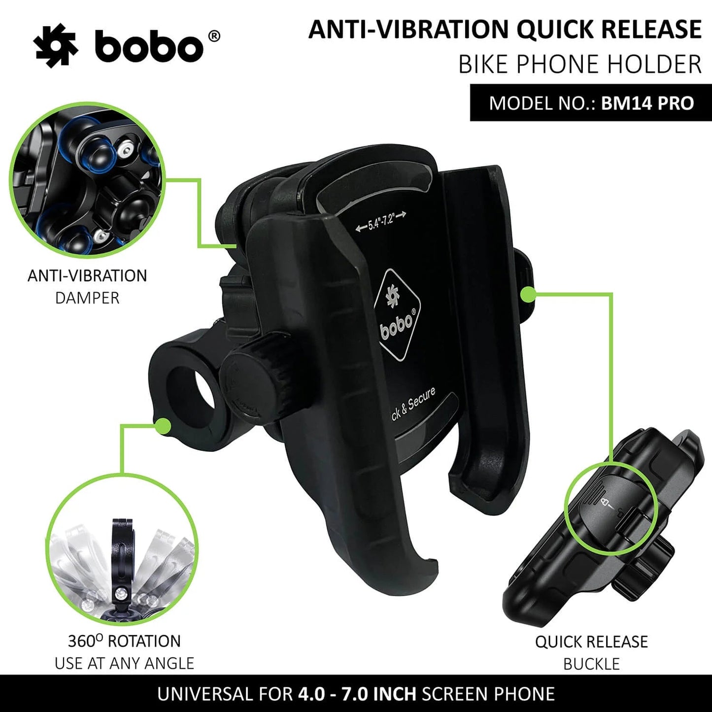 BOBO BM14 PRO X Anti-Vibration Bike Phone Holder with Quick Release