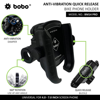 BOBO BM14 PRO X Anti-Vibration Bike Phone Holder with Quick Release