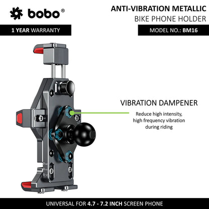BOBO BM16 Anti-Vibration Metallic Bike Phone Holder with Fast 15W Wireless Charger