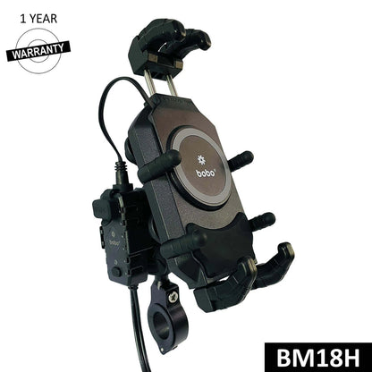 BOBO BM18H/M PRO Anti-Vibration Phone Mount with 15W Wireless Charger & USB-C Charging
