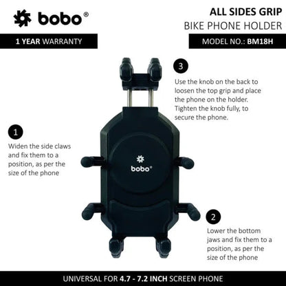 BOBO BM18H/M PRO Anti-Vibration Phone Mount with 15W Wireless Charger & USB-C Charging