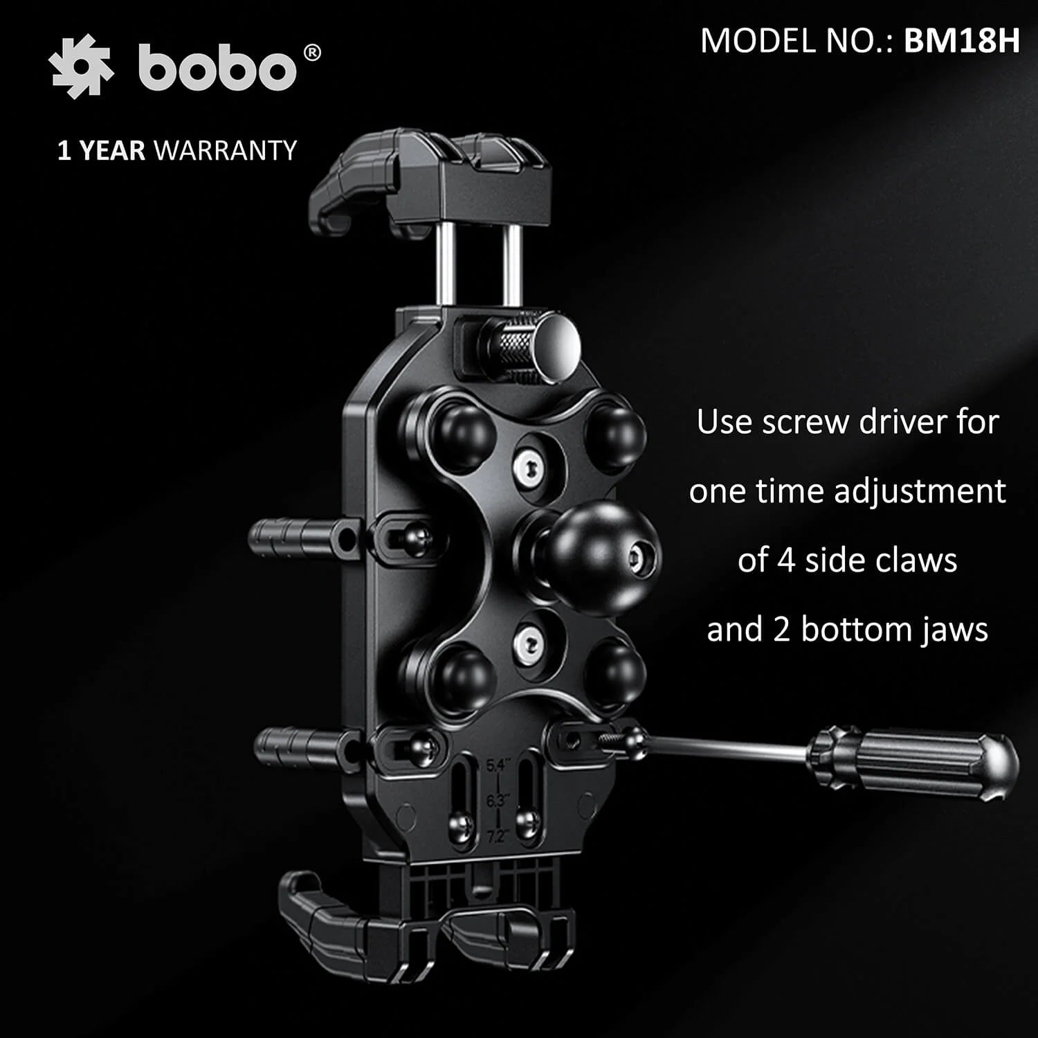 BOBO BM18H/M PRO Anti-Vibration Phone Mount with 15W Wireless Charger & USB-C Charging