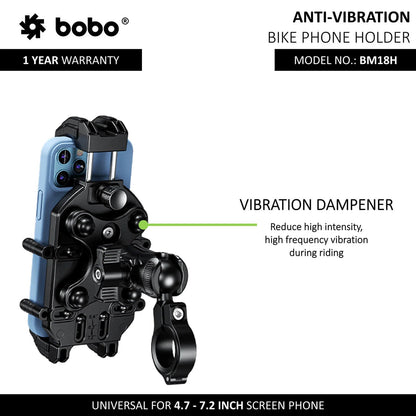 BOBO BM18H/M PRO Anti-Vibration Phone Mount with 15W Wireless Charger & USB-C Charging