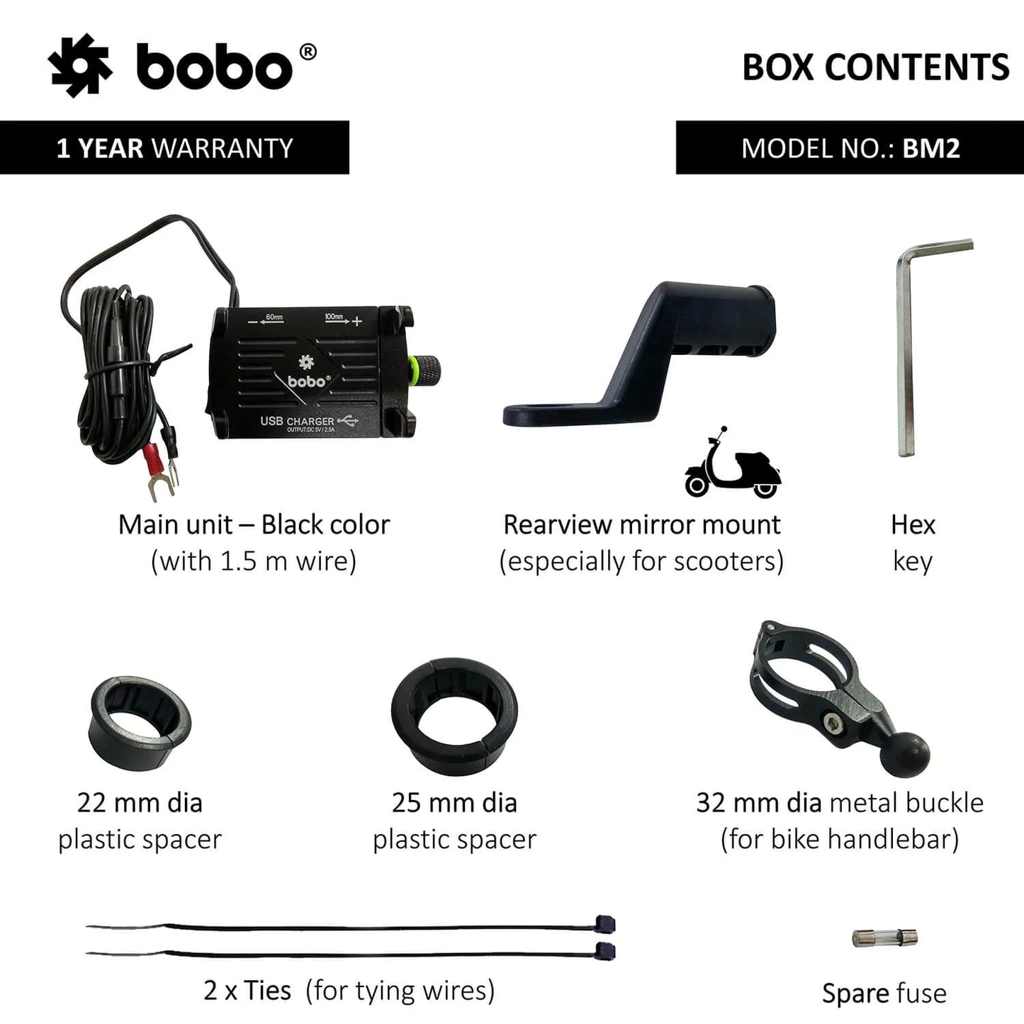 BOBO BM2 Aluminium Bike Phone Holder with 2.5A USB charger