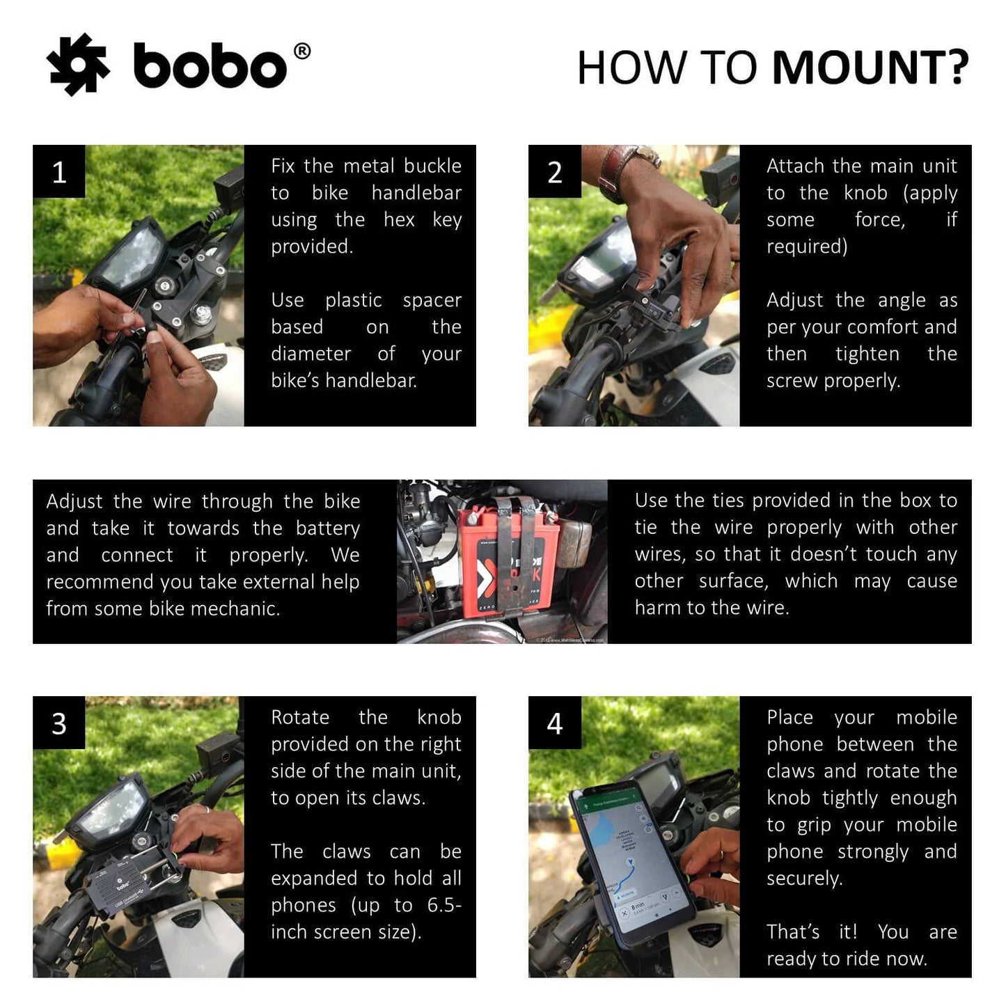 BOBO BM2 Aluminium Bike Phone Holder with 2.5A USB charger