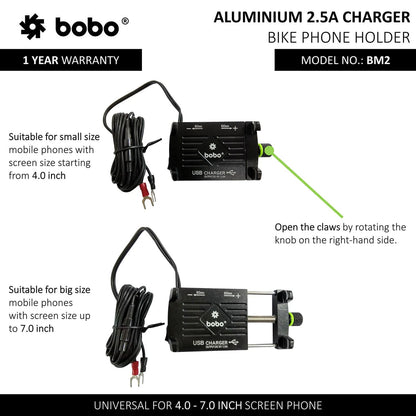 BOBO BM2 Aluminium Bike Phone Holder with 2.5A USB charger