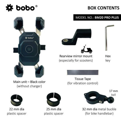 BOBO BM20 PRO PLUS 4-Corner Grip Bike Phone Holder with PRO PLUS Vibration Damper
