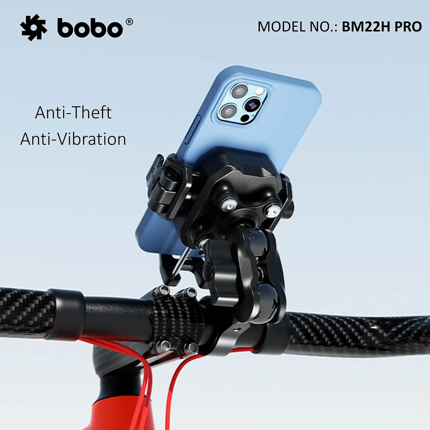 BOBO BM22H/M PRO Anti-Theft Bike Phone Holder with Anti-Vibration and Quick Release