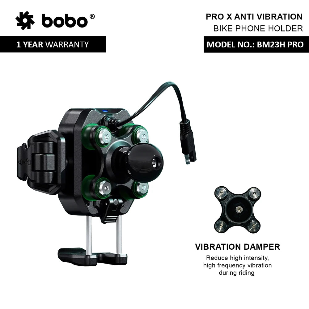 BOBO BM23H/M PRO Bike Phone Holder with Wireless & 36W USB-C Charging and Anti Vibration