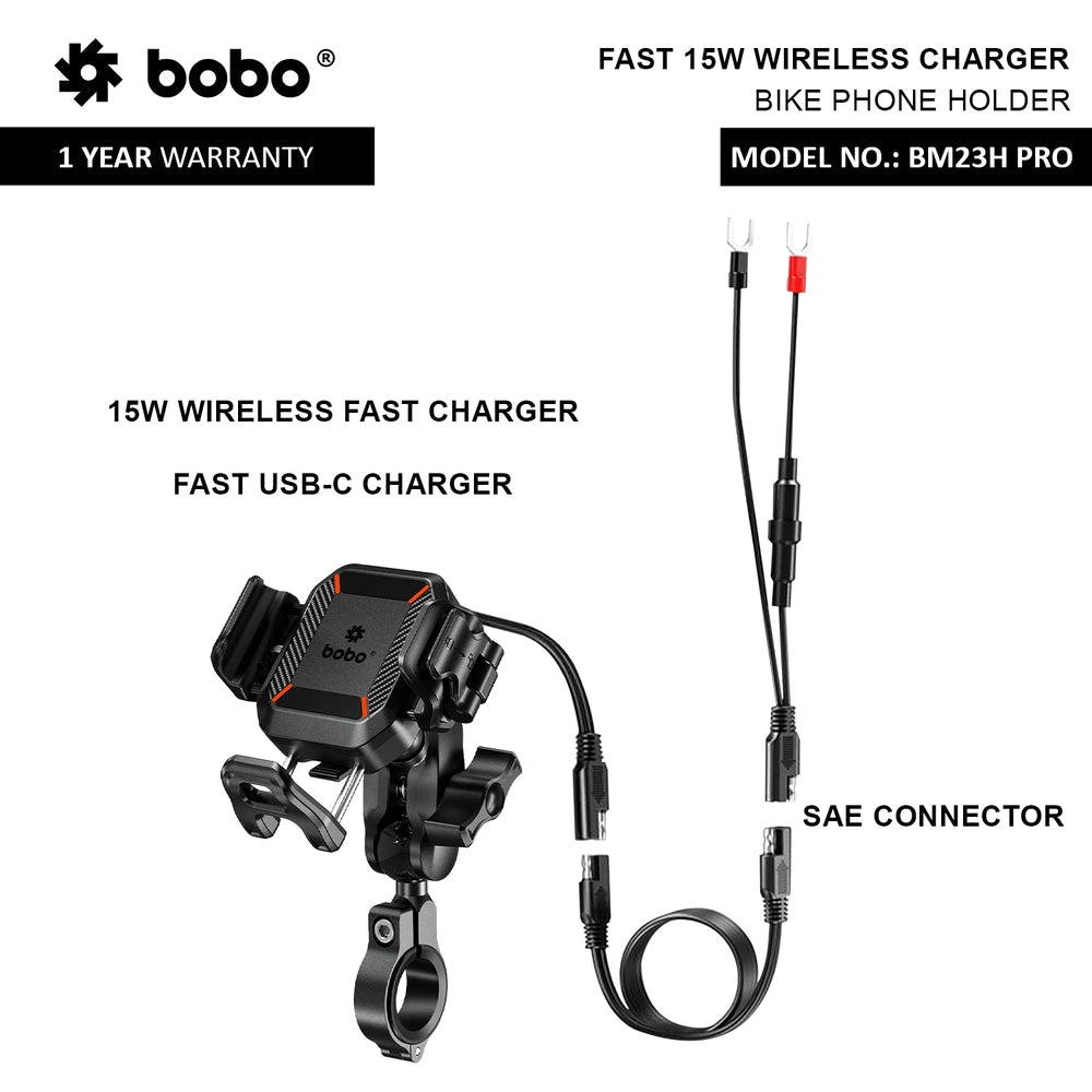 BOBO BM23H/M PRO Bike Phone Holder with Wireless & 36W USB-C Charging and Anti Vibration