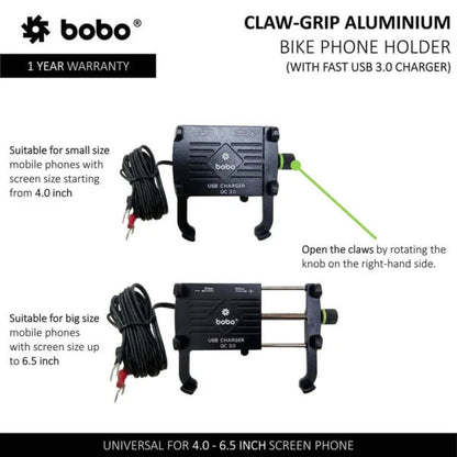 BOBO BM5 Aluminium Bike Phone Holder With Fast USB 3.0 Charger