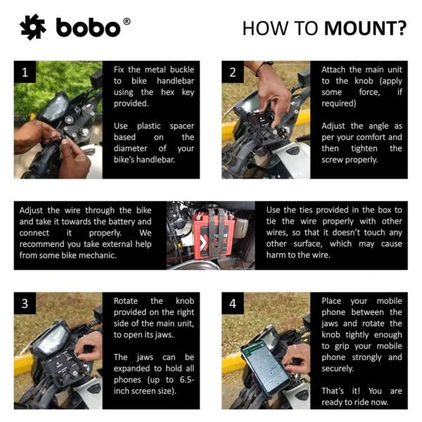 BOBO BM5 Aluminium Bike Phone Holder With Fast USB 3.0 Charger