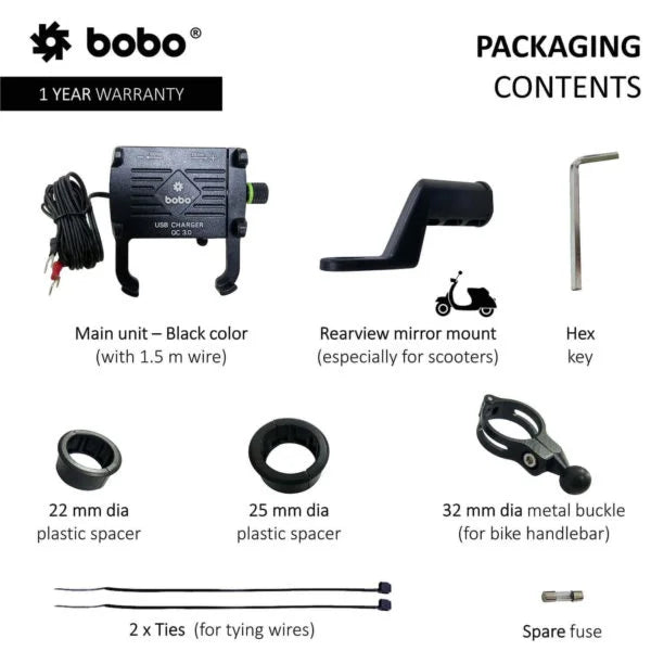BOBO BM5 Aluminium Bike Phone Holder With Fast USB 3.0 Charger