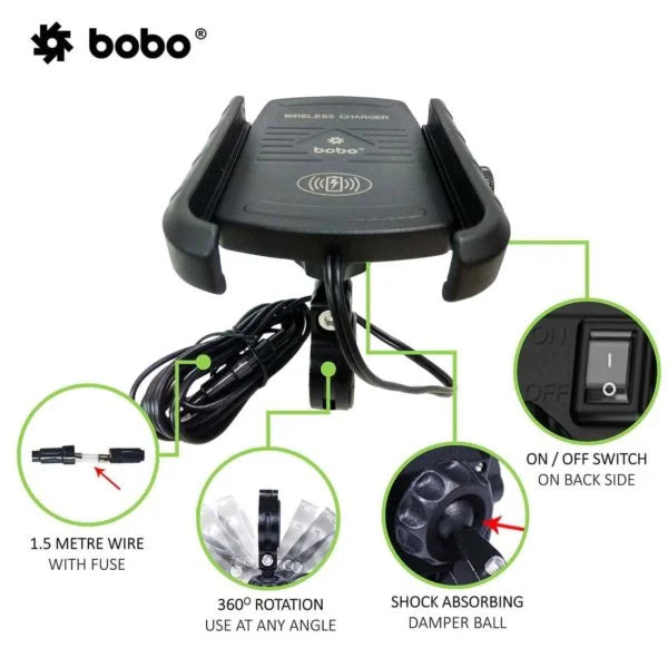 BOBO BM6 Bike Phone Holder with Fast 15W Wireless Charger