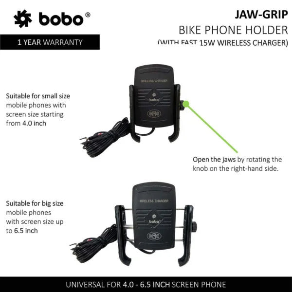 BOBO BM6 Bike Phone Holder with Fast 15W Wireless Charger