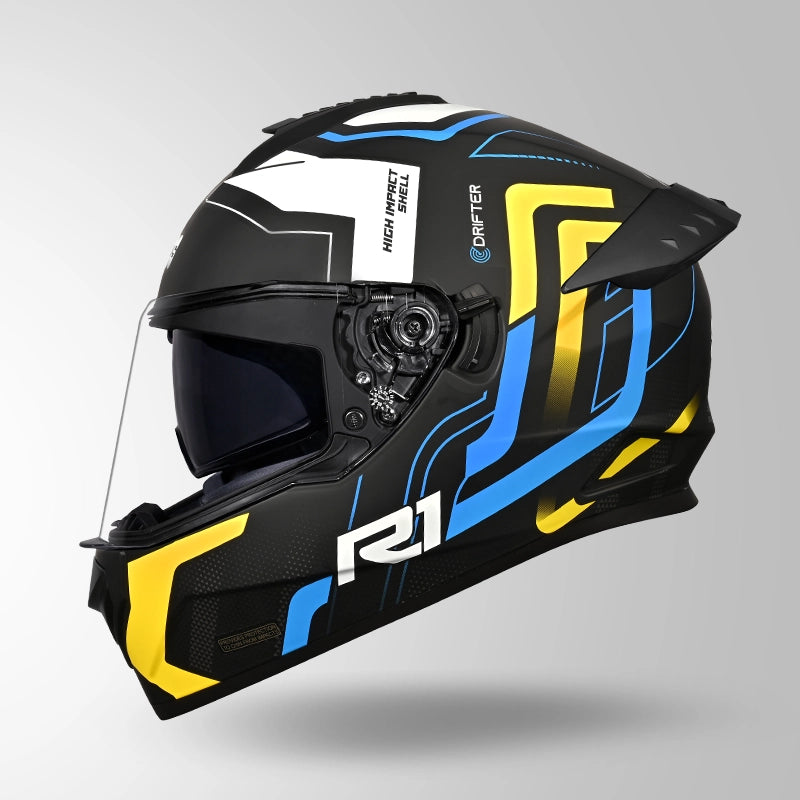 DRIFTER D4 R1 DECOR MATT BLACK / YELLOW & WHITE